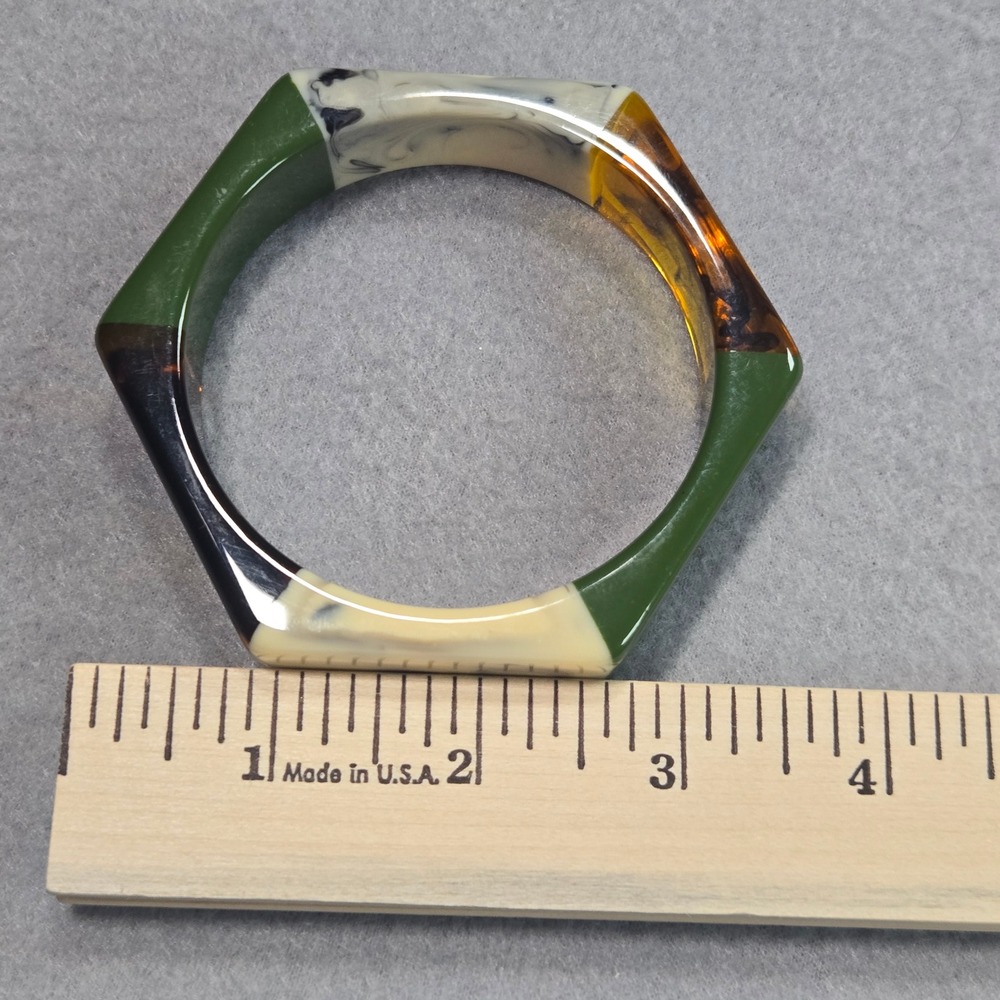 Plunder Hexagon Bangle Bracelet Womens OS Green Amber Marbled Resin‎ Geometric - Picture 5 of 6